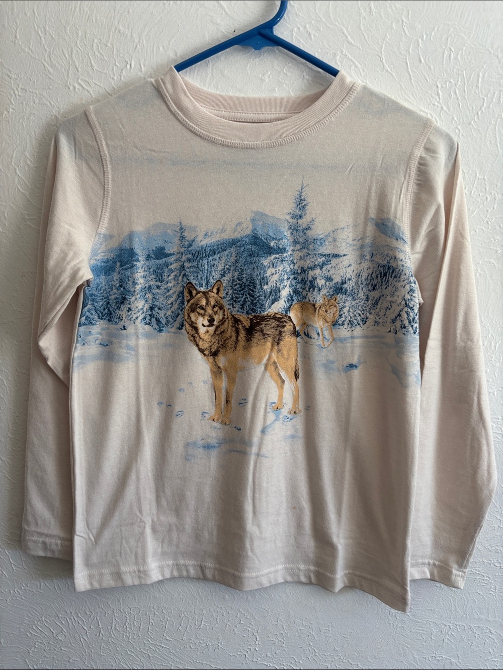 Thereabouts Cream Long-Sleeve Kids Wolf Graphic Tee Boys Size M 10/12
